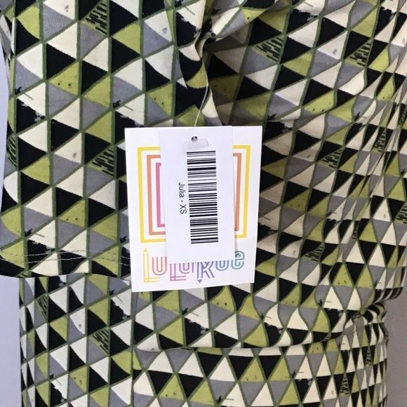 Lularoe Women Julia Round Neck Short Sleeve Triangle Green Black Dress XS (6342) - Picture 5 of 6